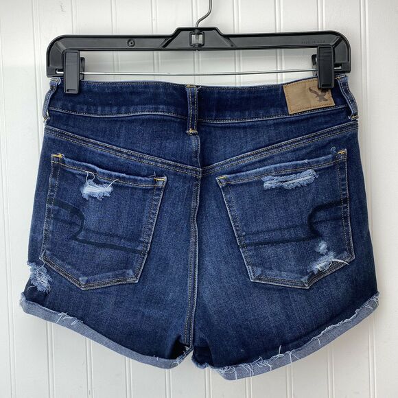 American Eagle Hi-Rise Shortie Sz 6 360 Super Stretch Denim Shorts Holes EUC - Picture 2 of 10